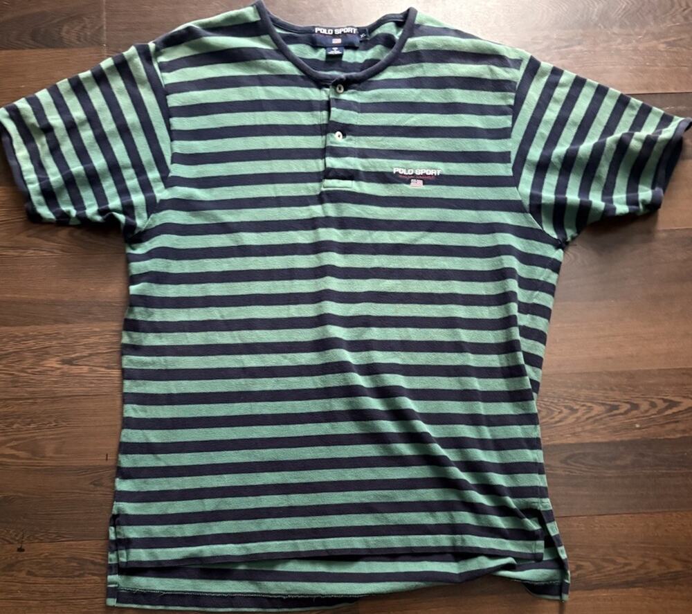 Vintage 90’s Polo Sport Ralph Lauren Striped Henley Shirt XL